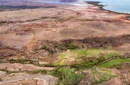 view from plane to the earth landscape Madagascar, coast near Antananarivo, Deforestation is an global environmental problem.の写真素材