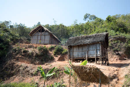 Traditional african malagasy huts in Andasibe region, typical village in Madagascar, Toamasina Province. の写真素材