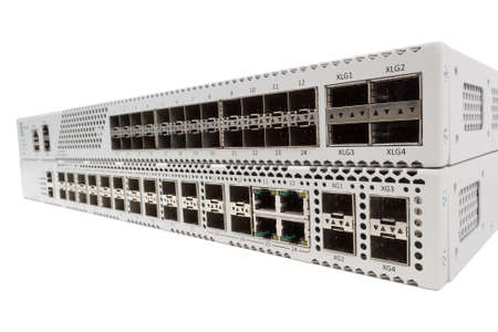 Fiber optic gigabit ethernet switch with SFP module slot and UTP category 5 connectors RJ-45...