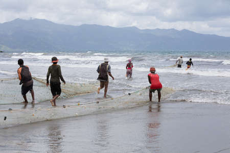 MAROANTSETRA, MADAGASCAR OCTOBER 19.2016 Native fishermen fishing on sea, using traditional...
