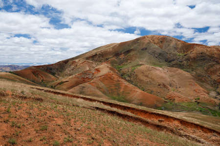 Madagascar highland countryside landscape. Deforestation in Madagascar creates agricultural or pastoral land but can also result ecology problem with soil and water. Madagascar Mahajanga Provinceの写真素材