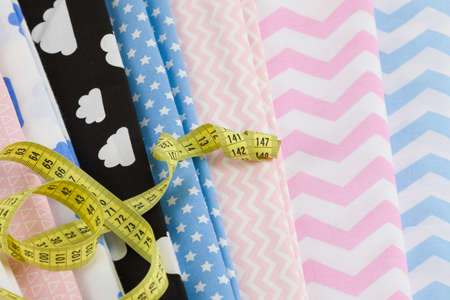 cotton fabric material and tailor measurement tapeの写真素材