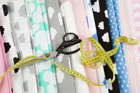 cotton fabric material and tailor measurement tape with scissors