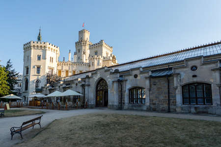 Beautiful white renaissance castle castle Hluboka nad Vltavou in the Czech Republic.の写真素材