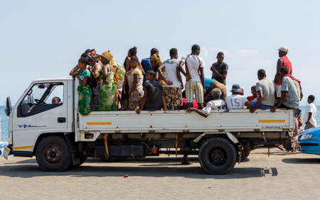 NOSY BE ,MADAGASCAR - NOVEMBER 3.2016 Traditional Malagasy peoples car transport. Many peoples in one crowded car in Nosy Be port. Nosy be, Madagascar, November 3. 2016のeditorial素材