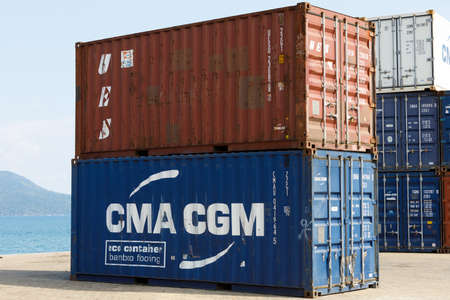 NOSY BE ,MADAGASCAR - NOVEMBER 3.2016 ship containers ready to be loaded in the port of Nosy Be,...