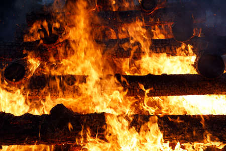religion christian festival Walpurgis Night with big fire and burning witches, burning woodpileの写真素材