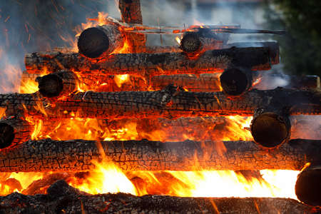 religion christian festival Walpurgis Night with big fire and burning witches, burning woodpile