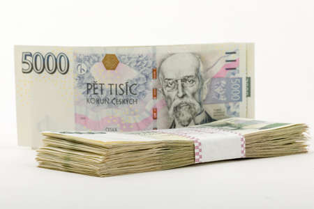 czech banknotes nominal value two and five thousand crowns. approximately 12 450 US dollars (USD) or...