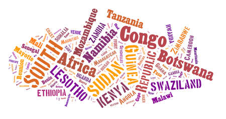 Sketch from Africa country names text, African words cloud in shape.の写真素材
