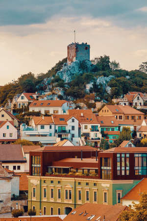 Mikulov city and castle, view from St. Sebastiano's chapel (Svaty Kopecek) - Mikulov, South Moravia, Czech Republicのeditorial素材