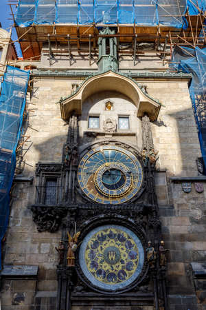 Repairing the Prague astronomical clock, or Prague orloj, a medieval astronomical clock. Czech Republic, 2017の写真素材