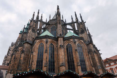 famous historic St. Vitus cathedral in prague czech republic situated in Prague courtyard in first advent christmass timeの写真素材