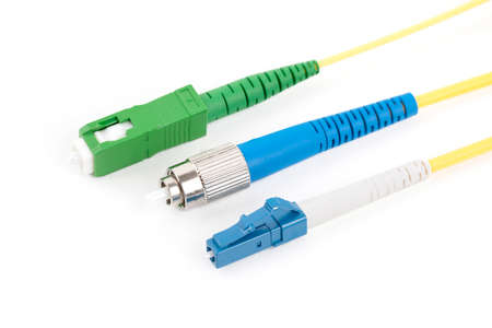 collection of different single mode fiber optic connectors isolated
