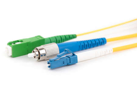 collection of different single mode fiber optic connectors isolated