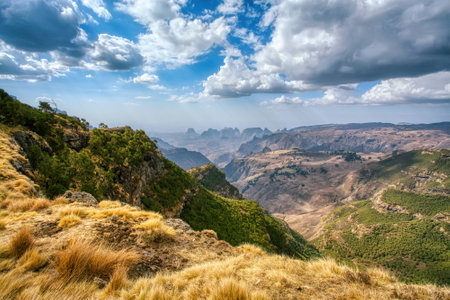 Panorama of beautiful Semien or Simien Mountains National Park landscape in Northern Ethiopia near...