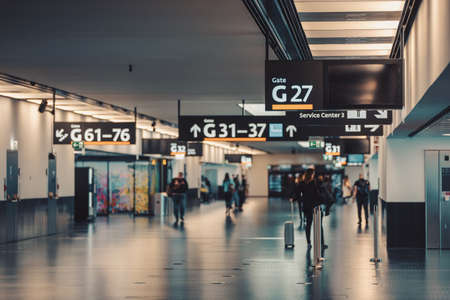 Peoples walking and carries luggage in Vienna airport terminalの写真素材