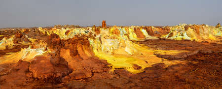 Beautiful small sulfur lakes Dallol, Ethiopia. Danakil Depression is the hottest place on Earth in terms of year-round average temperatures. It is also one of the lowest places on the planetの写真素材