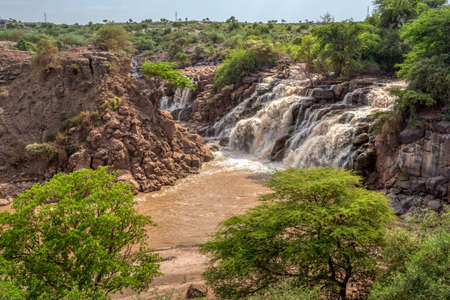 Fall in Awash National Park. Waterfalls in Awash wildlife reserve in south of Ethiopia. Wilderness scene, Africaの写真素材