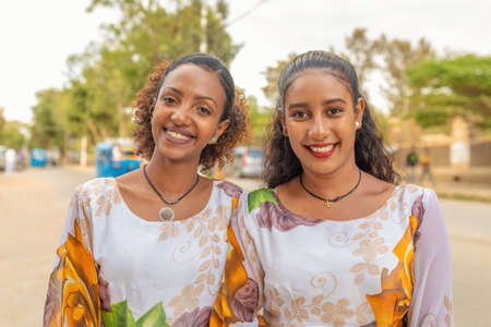 Mekele, Ethiopia - April 28, 2019: Happy ethiopian beautiful womanâs, university students on Mekele street, second largest city in Ethiopia, Africaのeditorial素材