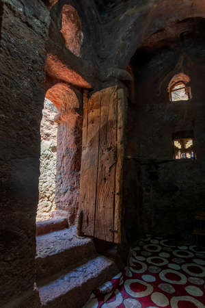 Debre Sina-Mikael an underground Orthodox monolith rock-cut church located in Lalibela, Ethiopia.のeditorial素材