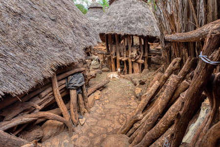Fantastic walled village tribes Konso. African village. Africa, Ethiopia.の写真素材