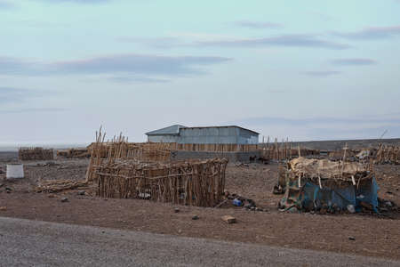 Afar tribe house in the danakil depression desert, peoples go by camel for salt to desert, Ethiopia, Afar triangleの写真素材