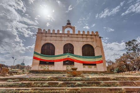 Original old Cathedral of Our Lady Mary of Zion, built during the reign of Emperor, Axum Ethiopiaの写真素材