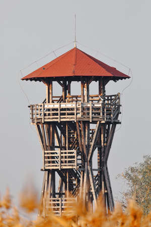 Birdwatching observation tower, Lookout in Hortobagy National Park. Hungary. Europe    Siteの写真素材