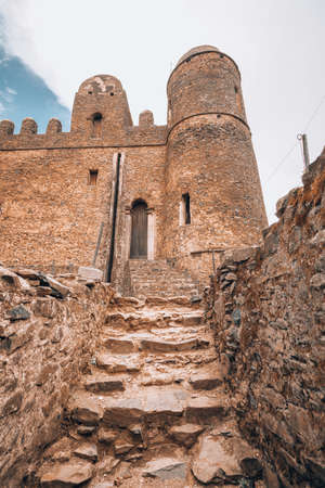 ruins of Fasil Ghebbi, Royal fortress-city castle in Gondar, Ethiopia. Imperial palace is called Camelot of Africa.の写真素材