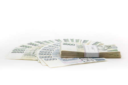 czech banknotes thousands crowns. corona virus pandemic financial crisis and economy restart concept