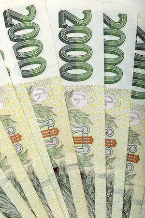 czech banknotes thousands crowns. corona virus pandemic financial crisis and economy restart concept