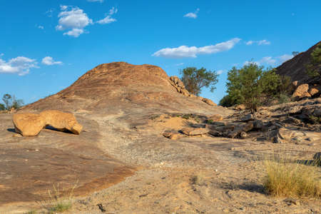 Desert around Brandberg mountain. Landscape near place with White Lady rock paintings. Namibia, Africa wildernessの写真素材