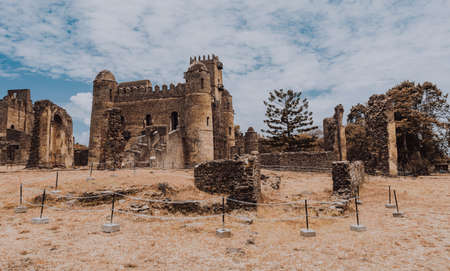 ruins of famous african castle Fasil Ghebbi, Royal fortress-city in Gondar, Ethiopia. Imperial palace is called Camelot of Africa.の写真素材