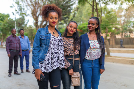 Mekele, Ethiopia - April 28, 2019: Tigray ethiopian womans, university students on the street in Mekelle, second largest city and capital of Tigray region, in Ethiopia Africaのeditorial素材