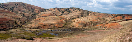Central Madagascar landscape - Betafo, Vakinankaratra. Highland countryside landscape. Deforestation creates agricultural or pastoral land but can also result in ecological problems with soil and water.の写真素材