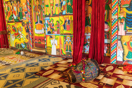 Religious drum, musical instrument inside Entos Eyesu UNESCO Monastery situated on small island on lake Tana near Bahir Dar. Ethiopia Africaのeditorial素材