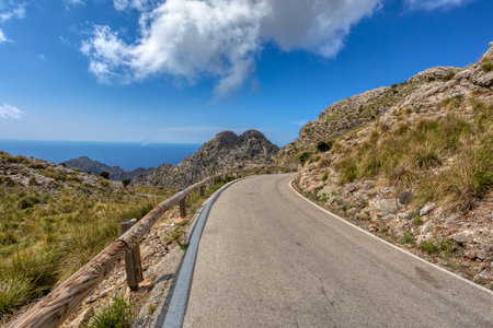 Mirador Coll de Reis, Nudo de Corbata, Serra de Tramuntana mountain, Balearic Islands Mallorca Spain. Travel agency vacation concept.の写真素材