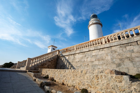 The beautiful lighthouse on the cliff of Cap Formentor. Balearic Islands Mallorca Spain. Vacation concept. One of the most visited landmarks in Mallorcaの写真素材