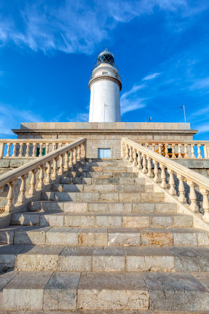 The beautiful lighthouse on the cliff of Cap Formentor. Balearic Islands Mallorca Spain. Vacation concept. One of the most visited landmarks in Mallorcaの写真素材