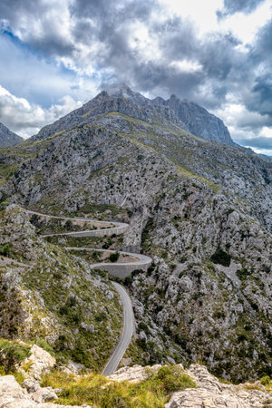 Mirador Coll de Reis, Nudo de Corbata, Serra de Tramuntana mountain, Balearic Islands Mallorca Spain. Travel agency vacation concept.の写真素材