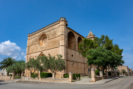 Old historic church of Sant Pere (Parroquia de Sant Pere), one of the biggest churches of Mallorca is located in the small village of Petra. Majorca. Balearic Islands Spain.のeditorial素材