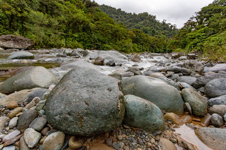 The Orosi River, also called Rio Grande de Orosi, is a river in Costa Rica near the Cordillera de Talamanca. Tapanti - Cerro de la Muerte Massif National Park. Costa Rica wilderness landscapeの写真素材