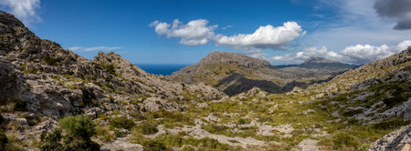 Mirador Coll de Reis, Nudo de Corbata, Serra de Tramuntana mountain, Balearic Islands Mallorca Spain. Travel agency vacation concept.の写真素材