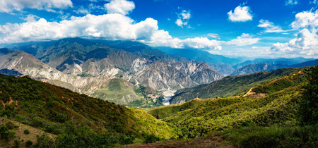 Chicamocha, second-largest canyon worldwide, steep sided canyon carved by the Chicamocha River. Colombia wilderness landscape. Canyon is one of the treasures of Colombiaの写真素材