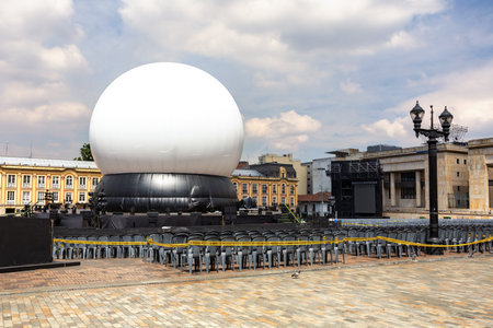 Impressive dome in Plaza de Bolivar, 18 meters in diameter in the center of Bogota, Preparing for 10 million stars: constellations, one of the largest Christmas shows in the city.の写真素材