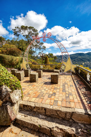 Monserrate (named after the Catalan homonym mountain Montserrat), high mountain over 10,000 feet high that dominates the city center of Bogota, the capital city of Colombia.の写真素材