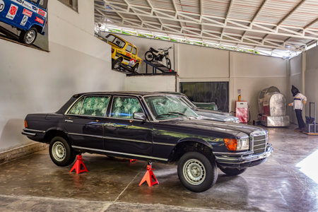 Medellin, Colombia - December 9, 2023: Car shot up of famous drug dealer Pablo Escobar in Open-air museum.のeditorial素材