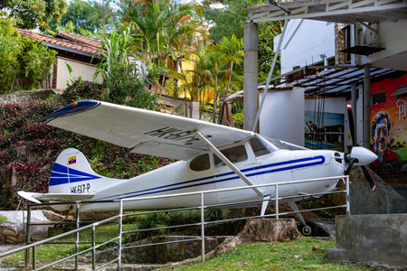 Medellin, Colombia - December 9, 2023: The plane he used to transport drugs famous drug dealer Pablo Escobar in Open-air museum.のeditorial素材