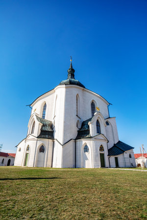Pilgrimage church of Saint John of Nepomuk on Zelena Hora, green hill, monument UNESCO World Heritage Site, Zdar nad Sazavou, Czech Republic. Baroque Gothic architecture in central Europeの写真素材